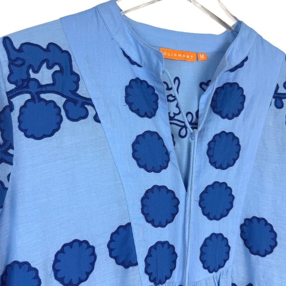 Oliphant Blue Embroidered Floral Applique Puff Sleeve Maxi Dress Medium - Picture 9 of 16